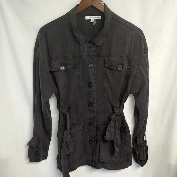 Young Fabulous & Broke Gray L/S Belted Utility Jacket 100% Tencel Women's Medium - Picture 1 of 12